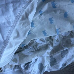 Set of 4 Soft Blue, Gray, Tan Patterned Changing Table Covers + Pad Cover